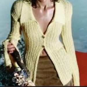 NWT Urban Revivo Women's Yellow Ribbed Knit Long Sleeve Sweater Cardigan size 4